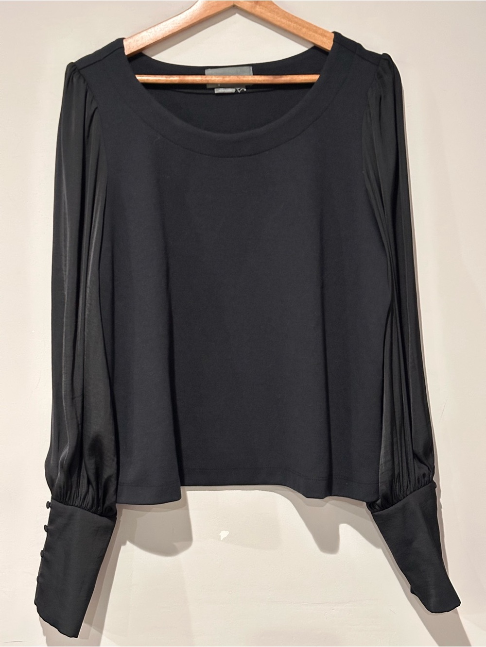 Anthropologie Black Long Sleeve Blouse Sheer Sleeves Button Cuffs Women’s - Picture 2 of 5